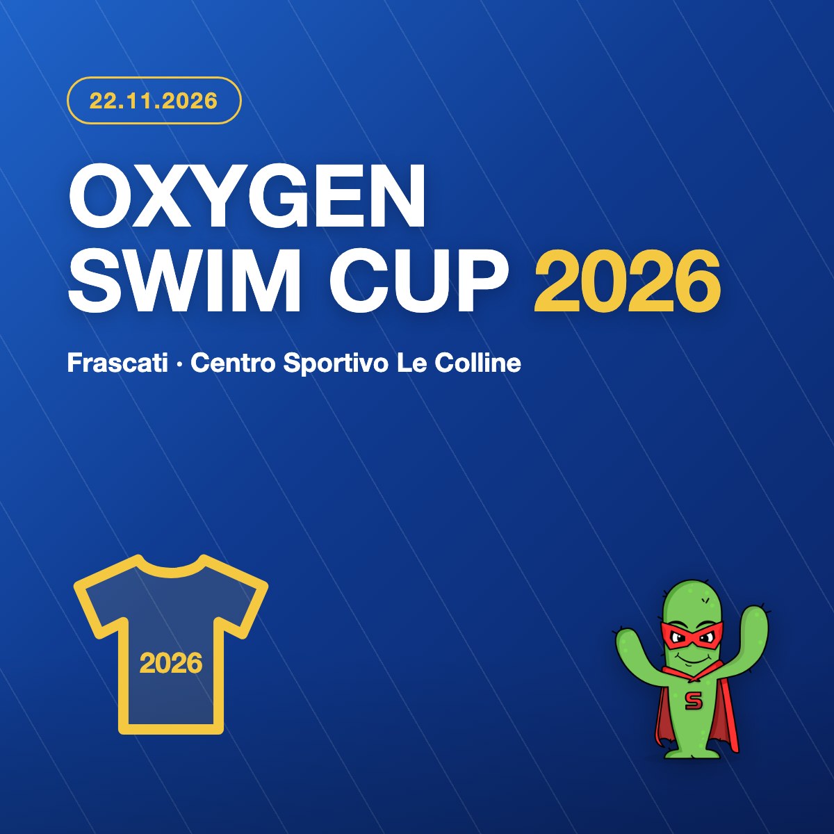 Oxygen Swim Cup 2026 — meeting di nuoto solidale, Frascati, 22 novembre 2026.